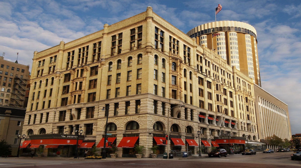 An exterior view of The Pfister Hotel in Milwaukee, Wisconsin. 